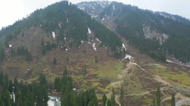 Doodhpathri 'nin Hava Görüntüsü, Jammu ve Kashmir' in Budgam Bölgesi, Hindistan.