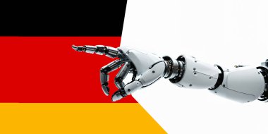 Alman bayrağı ve robot kolu, el işaretli, yapay zeka, yapay android, yapay zeka, otonom robot tasarımı