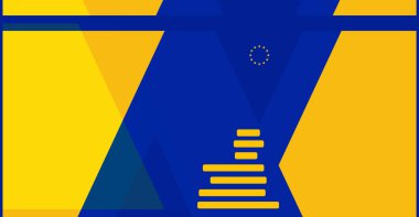 Avrupa Birliği haritasının şekline sahip yaratıcı Avrupa arka planı, AB, mavi sarı tasarım arka planı