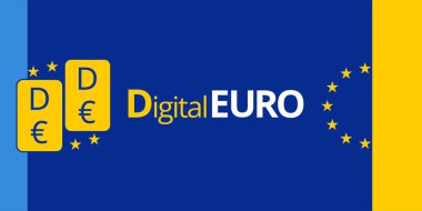 D-EURO olarak Dijital Euro 'nun sembolü veya D-Euro yaratıcı