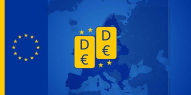 symbol of Digital Euro as D-EURO or D-Euro creative symbol, online payment by mobile device and smart card by the European Union as CBDC clipart