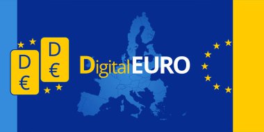 D-EURO veya D-Euro yaratıcı sembolü olarak Dijital Euro 'nun sembolü, cep telefonu aygıtı ile çevrimiçi ödeme ve Avrupa Birliği' nin CBDC olarak akıllı kartı
