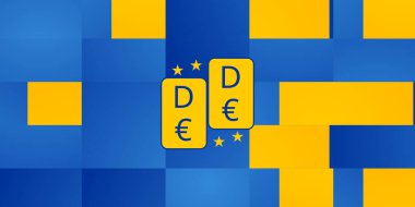 symbol of Digital Euro as DEURO or D-Euro creative symbol, online payment by mobile device and smart card by the European Union as CBDC clipart