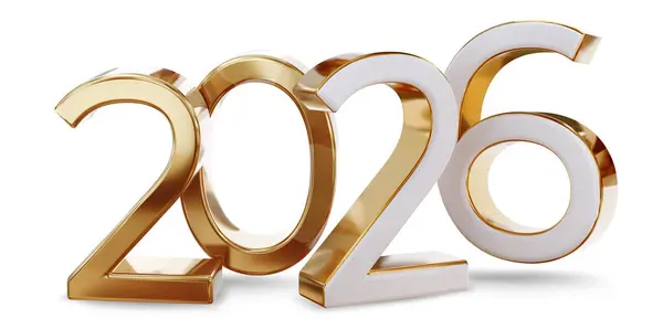 Altın beyazı metalik yıl 2026 kalın harf sembolü izole