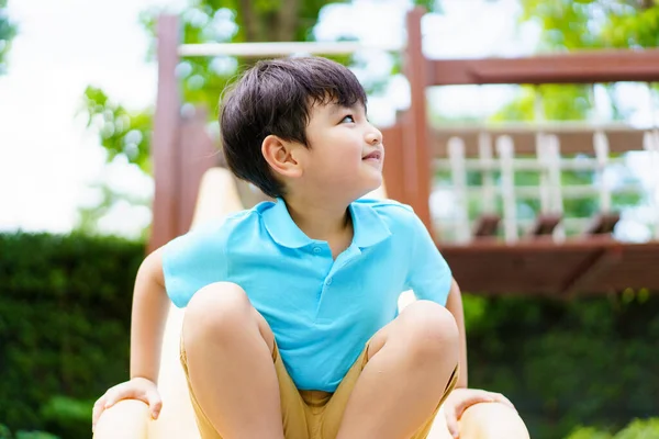 Lovely Asian Little Boy Enjoy Playing Exercising Playground Boy Enjoy — Stock Photo, Image