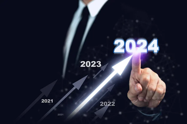 Новый 2024 Год Концепция Роста Успеха Бизнеса Бизнесмен Действии Современной Лицензионные Стоковые Фото