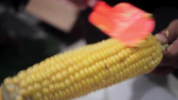 Proces Výroby Pražené Kukuřice Nebo Také Nazývá Praženou Kukuřici Indonéského — Stock video