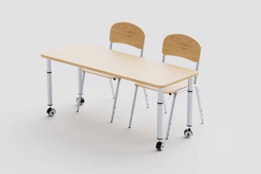 3d Illustration of Child Desk and Pair of Chairs with Adjustable Height isolated on white background