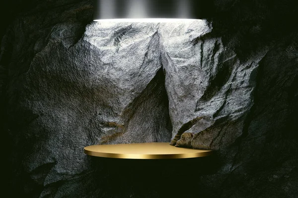 Pedestal Presentación Con Roca Natural Sobre Fondo Iluminado Por Luz — Foto de Stock