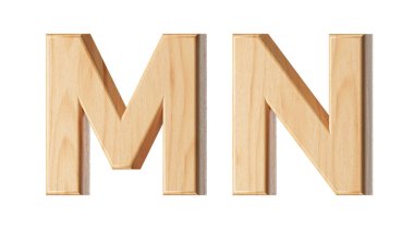 Tahtadan harfler. Beyaz arkaplanda izole edilmiş ahşap alfabenin 3d çizimi