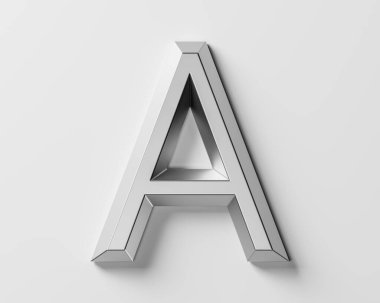 Metalden harfler. Beyaz arkaplanda izole edilmiş demir alfabesinin 3d çizimi