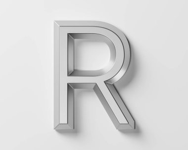 Metalden harfler. Beyaz arkaplanda izole edilmiş demir alfabesinin 3d çizimi