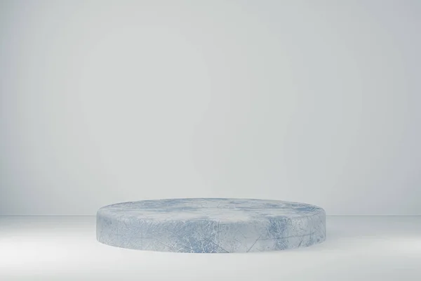 Beyaz Arkaplanda Buzdan Yapılmış Sunum Kaidesi Sunum Podyumunun Boyutlu Görüntüleme — Stok fotoğraf