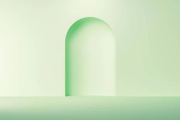 Präsentationshintergrund Über Grüner Wand Mit Bogen Rendering Von Hintergrundmotiven Für — Stockfoto