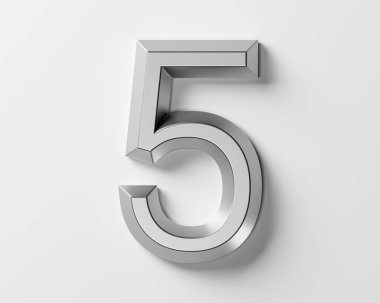 Metalden yapılmış rakamlar. Beyaz arkaplanda izole edilmiş demir alfabesinin 3d çizimi