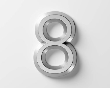 Metalden yapılmış rakamlar. Beyaz arkaplanda izole edilmiş demir alfabesinin 3d çizimi