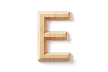 Tahtadan harfler. Beyaz arkaplanda izole edilmiş ahşap alfabenin 3d çizimi