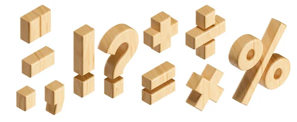 Letters Digits Made Wood Illustration Wooden Alphabet Isolated White Background — Stock Photo, Image
