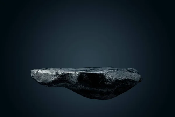 Presentation Pedestal Dais Made Natural Rock Levitating Black Background Rendering — Stock Photo, Image
