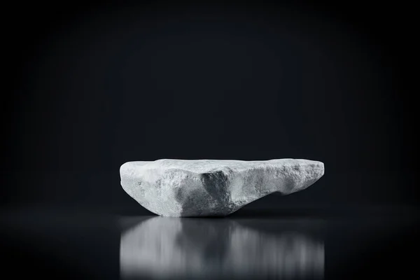 Siyah Zemin Üzerinde Doğal Beyaz Kayadan Yapılmış Sunum Kaidesi Sunum — Stok fotoğraf