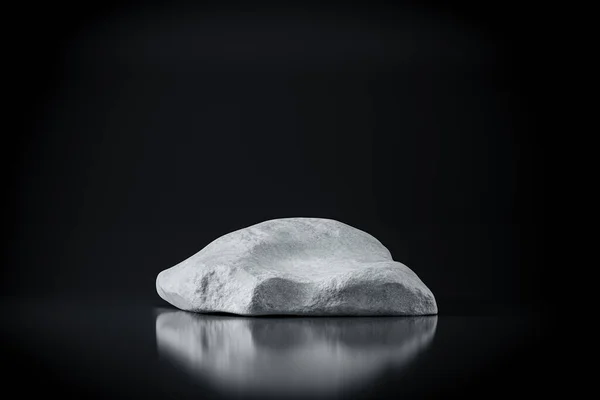 Siyah Zemin Üzerinde Doğal Beyaz Kayadan Yapılmış Sunum Kaidesi Sunum — Stok fotoğraf