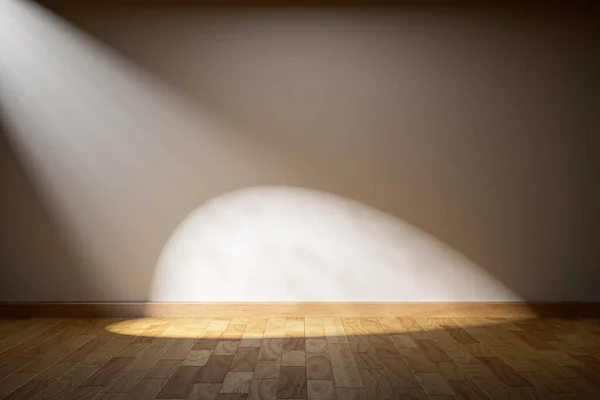 Präsentation Hölzernen Hintergrund Beleuchtet Durch Lichtstrahl Rendering Von Präsentationsholzboden Attrappen — Stockfoto