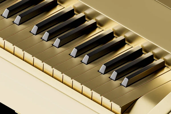 3Dイラストデジタルピアノや金で作られたシンセサイザー ピアノキーの3Dレンダリングのアイソメトリッククローズアップ — ストック写真