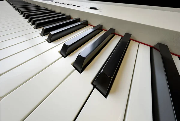 Ilustración Digital Piano Sintetizador Blanco Ángulo Tiro Primer Plano Renderizado — Foto de Stock