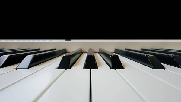 3Dイラストデジタルピアノやシンセサイザー白い角度ショット ピアノキーの3Dレンダリングの終了 — ストック写真