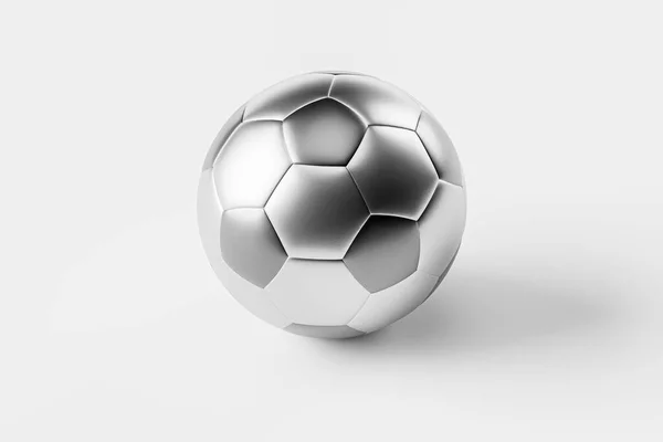 Φουτουριστική Μπάλα Ποδοσφαίρου Από Μέταλλο Λευκό Φόντο Απεικόνιση Της Μεταλλικής — Φωτογραφία Αρχείου
