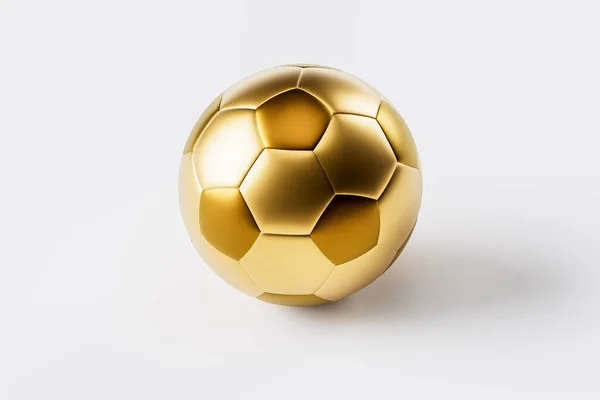 Φουτουριστική Μπάλα Ποδοσφαίρου Από Χρυσό Λευκό Φόντο Απεικόνιση Της Μεταλλικής — Φωτογραφία Αρχείου
