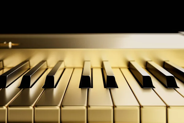 Illustration Digital Piano Synthesizer Made Gold Front View Closeup Render — Stock Photo, Image
