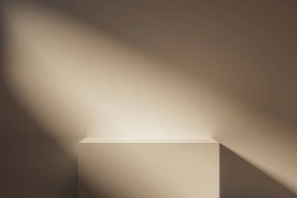 Boyutlu Sunum Arkaplanı Güneş Işığıyla Aydınlatılmış Odada Kaidesi Veya Kürsüsü — Stok fotoğraf
