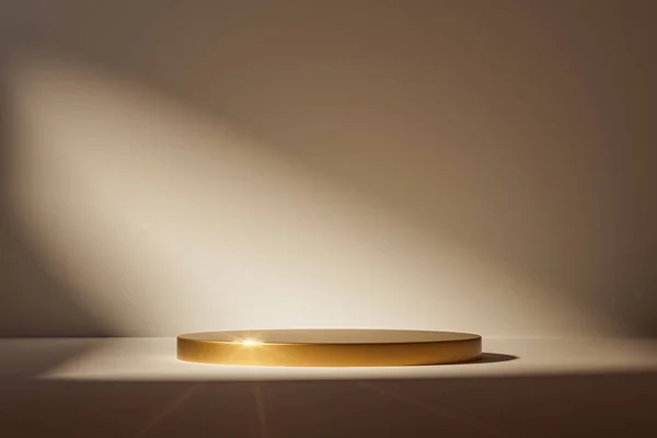 Presentation Background Pedestal Dais Made Gold Room Illuminated Sunlight Rendering — Stock Photo, Image