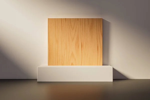 Presentation Background Pedestal Dais Room Interior Wooden Back Illuminated Sunlight — Stock Photo, Image