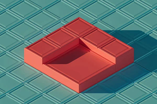 Изометрическая Трехмерная Иллюстрация Пьедестала Над Правильным Узором Кубов Красный Фон — стоковое фото