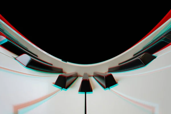 3Dイラストデジタルピアノや歪みやグリッチで撮影シンセサイザーホワイト角度 ピアノキーの3Dレンダリングの終了 — ストック写真