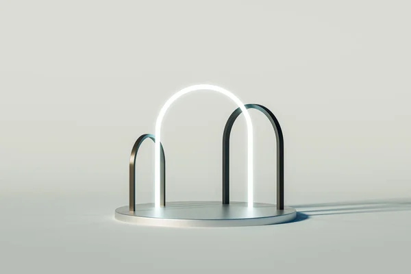 Presentación Pedestal Metal Con Arcos Sobre Fondo Blanco Aire Libre — Foto de Stock
