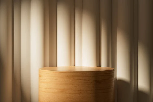 Presentation Background Wooden Pedestal Dais Room Illuminated Sunlight Rendering Mockup — Stock Photo, Image
