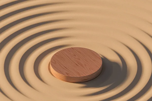 Präsentationssockel Aus Holz Zen Garten Isometrische Szene Freien Darstellung Von — Stockfoto