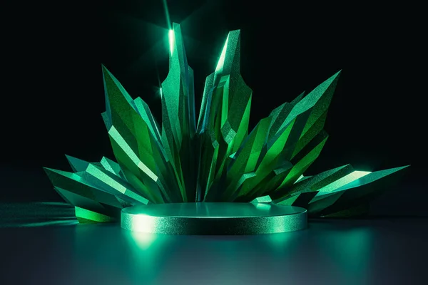 Presentation Pedestal Dais Emerald Background Rendering Mockup Presentation Podium Display — Stock Photo, Image