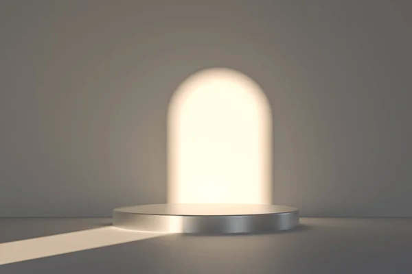 Presentation Pedestal Dais Made Metal Room Illuminated Sunlight Rendering Mockup — Stock Photo, Image
