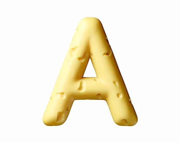 Cartas Hechas Queso Ilustración Del Alfabeto Amarillo Aislado Sobre Fondo — Foto de Stock