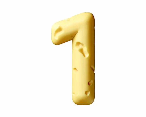 Digits Made Cheese Illustration Yellow Alphabet Isolated White Background — Stock Photo, Image