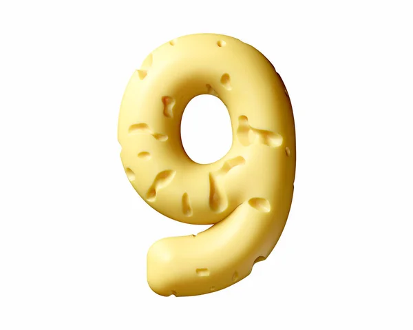 是奶酪做的3D在白色背景上孤立的黄色字母表说明 — 图库照片