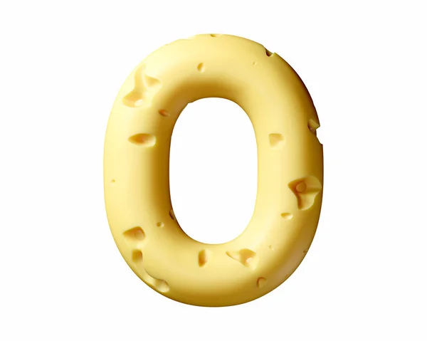 是奶酪做的信3D在白色背景上孤立的黄色字母表说明 — 图库照片