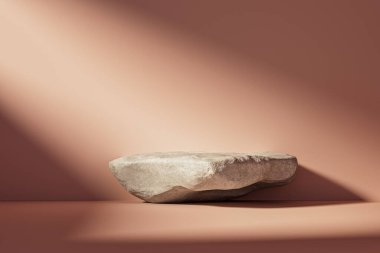3D sunum kaidesi ya da pembe odadaki kayadan yapılmış güneş ışığıyla aydınlatılmış küreler. Sunum podyumunun 3 boyutlu görüntüleme ve reklam amaçlıdır