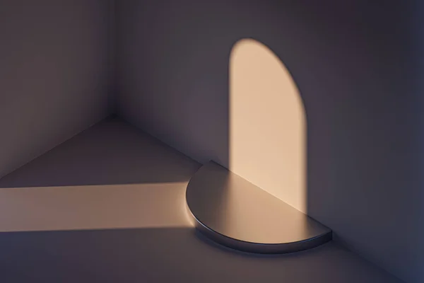 Isometric Sunum Kaidesi Odadaki Metalden Yapılmış Güneş Işığıyla Aydınlatılmış Küreler — Stok fotoğraf
