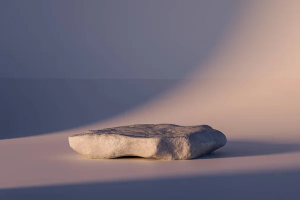 三维展示基座 由岩石制成 阳光照射 3D为展示或广告目的模拟演示平台 — 图库照片