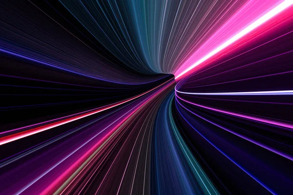 Illusztrációja Fényalagút Készült Élénk Neon Vonalak Renderelés Fényes Fény Pályák — Stock Fotó